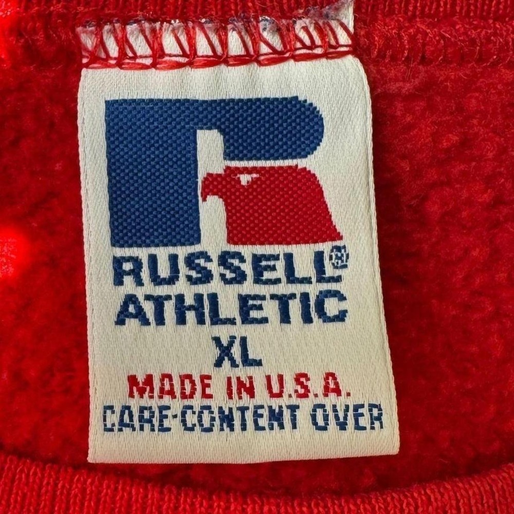 Vintage Russell Athletic Red Christmas Sweatshirt XL Jingle Cross-Stitch bear - Picture 3 of 8